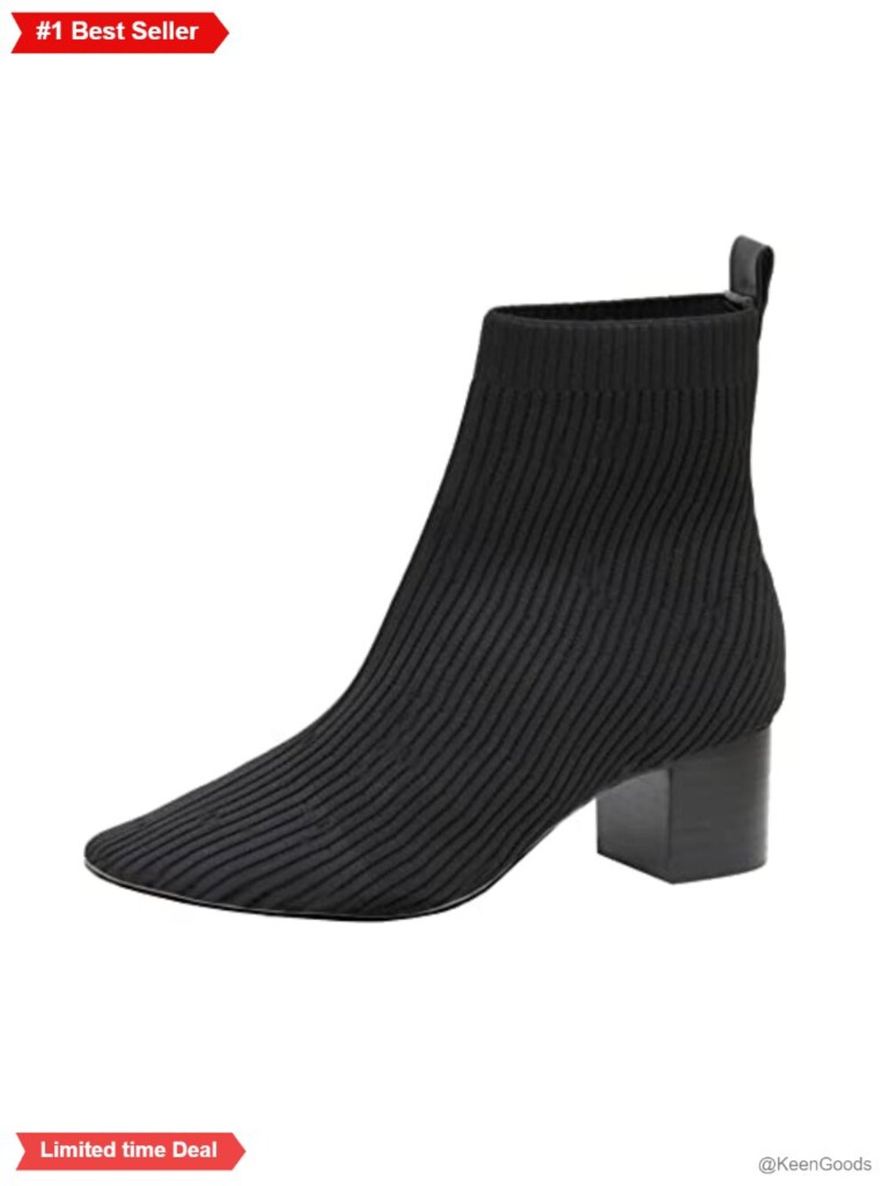 Stretch Knit Sock Booties Memory Foam Block Heel Pointed Toe Ankle Boots